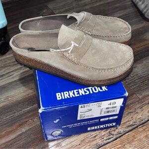 Birkenstock Naples Suede Leather Mules Clogs Taupe Mens US 12 EU 45 Regular Fit